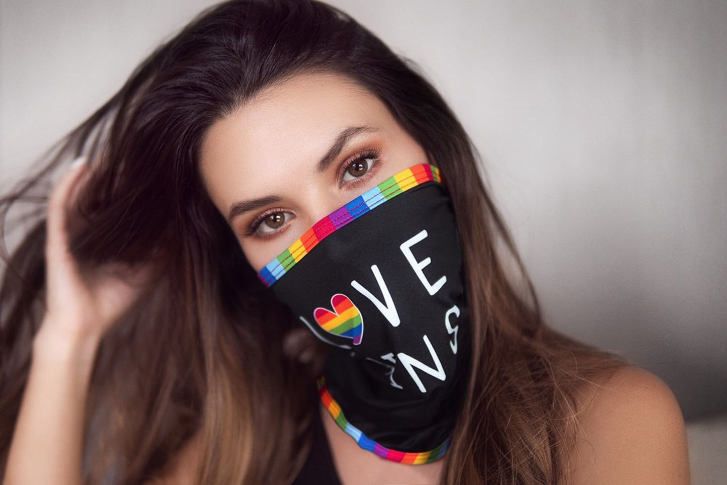 Face/ Neck Bandana - Love Wins - Black/ Rainbow Print - One Size GE-251-OS