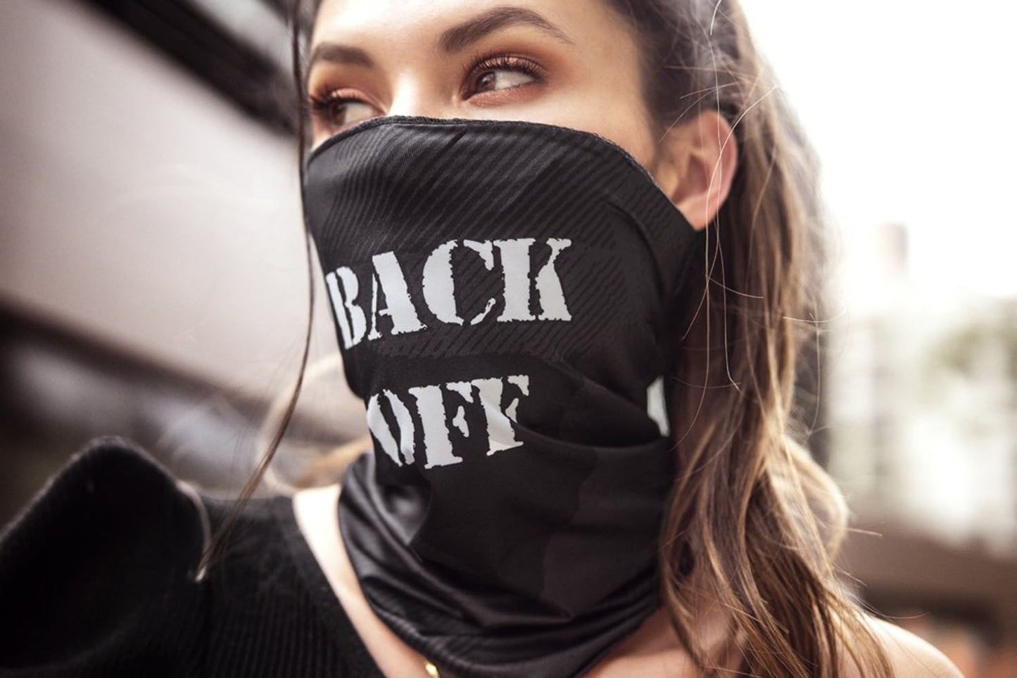 Face/ Neck Bandana - Back Off - Black Print - One Size GE-252-BLK-OS