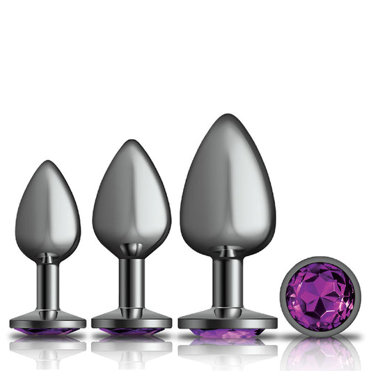 Cheeky Charms - Metal Butt Plug Gunmetal - Round - Deep Purple - Kit VB-CC9151