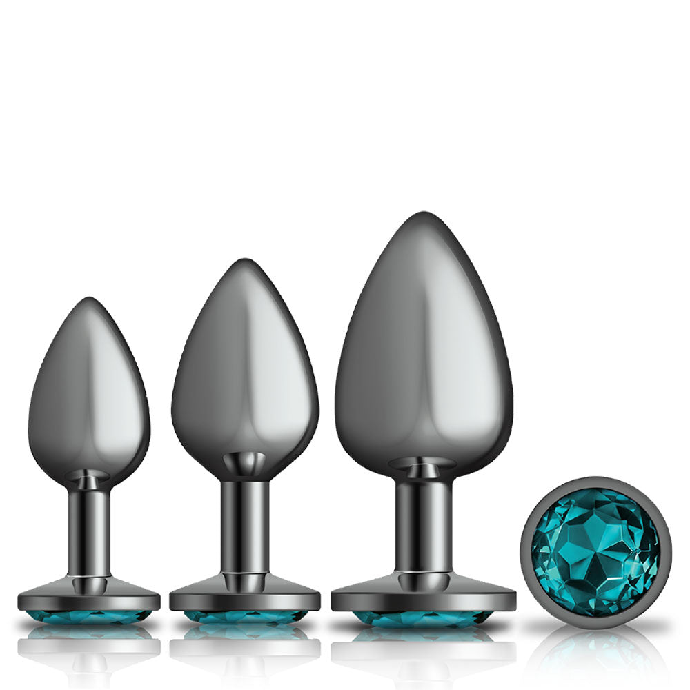 Cheeky Charms - Metal Butt Plug Gunmetal - Round - Teal - Kit VB-CC9150