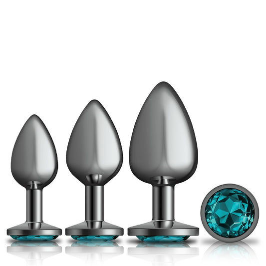 Cheeky Charms - Metal Butt Plug Gunmetal - Round - Teal - Kit VB-CC9150